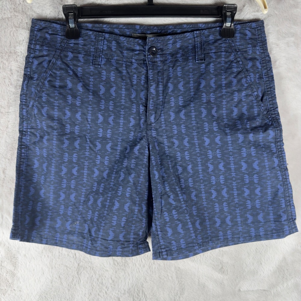 Eddie Bauer Women 8 Blue Ikat Geometric Print Chino Shorts Hiking Casual Travel
